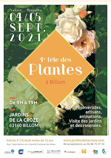 4 et 5 septembre : fête des plantes á Billom  
            Jardin de La Croze 
                 63160 Billom 
