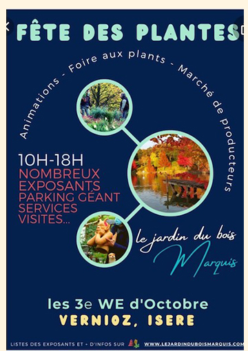 16 et 17 octobre : Thalie, Fête des plantes au jardin du Bois Marquis
            38150 Vernioz 
